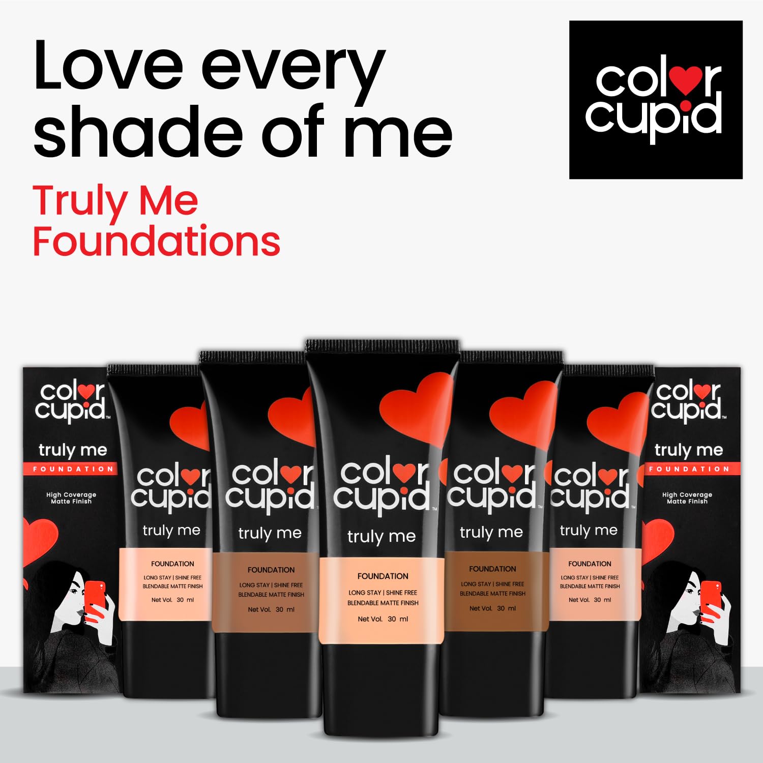 Color Cupid Truly Me Liquid Foundation | High Coverage, Easy Blend | Everyday Comfort, Longwear, Second skin finish | Triple power of Niacinamide, Ceramides and Hyaluronic Acid | Vanilla | 30ml