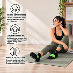SuperGear Yoga Sports Socks for Women | Combed Cotton | Cushioned Comfort | Non-Slip Anti-Skid Grip | Ideal for Yoga, Exercise, Gym & Walking | Multicolour | Free Size | Pack of 3