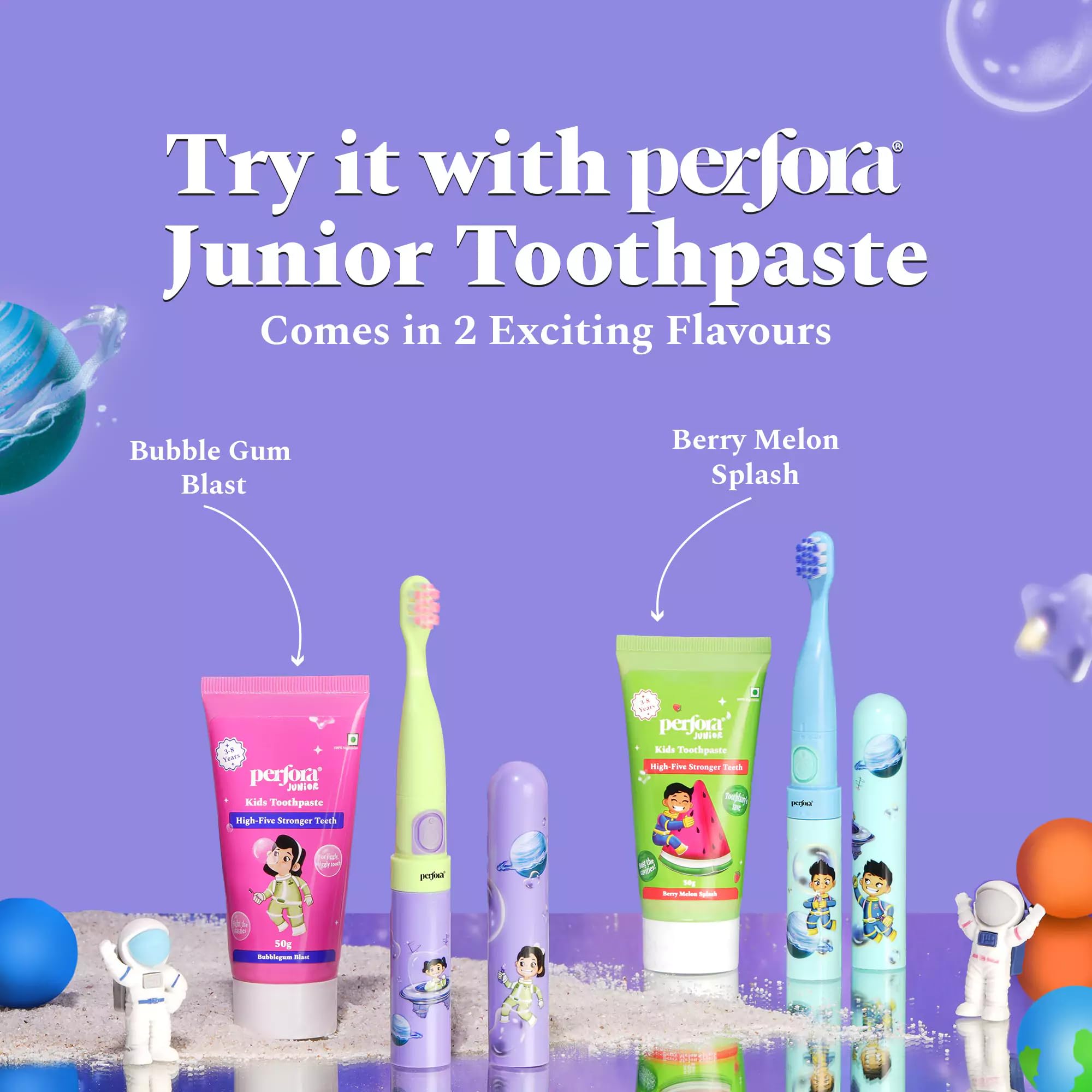 Perfora Electric Toothbrush For Kids | AAA Battery Powered, 90 Day Battery Life | 2 Brushing mode | With 2 Brush Head & Travel Cover | Age 3-8 | Electric Brush For Kids Oral Care