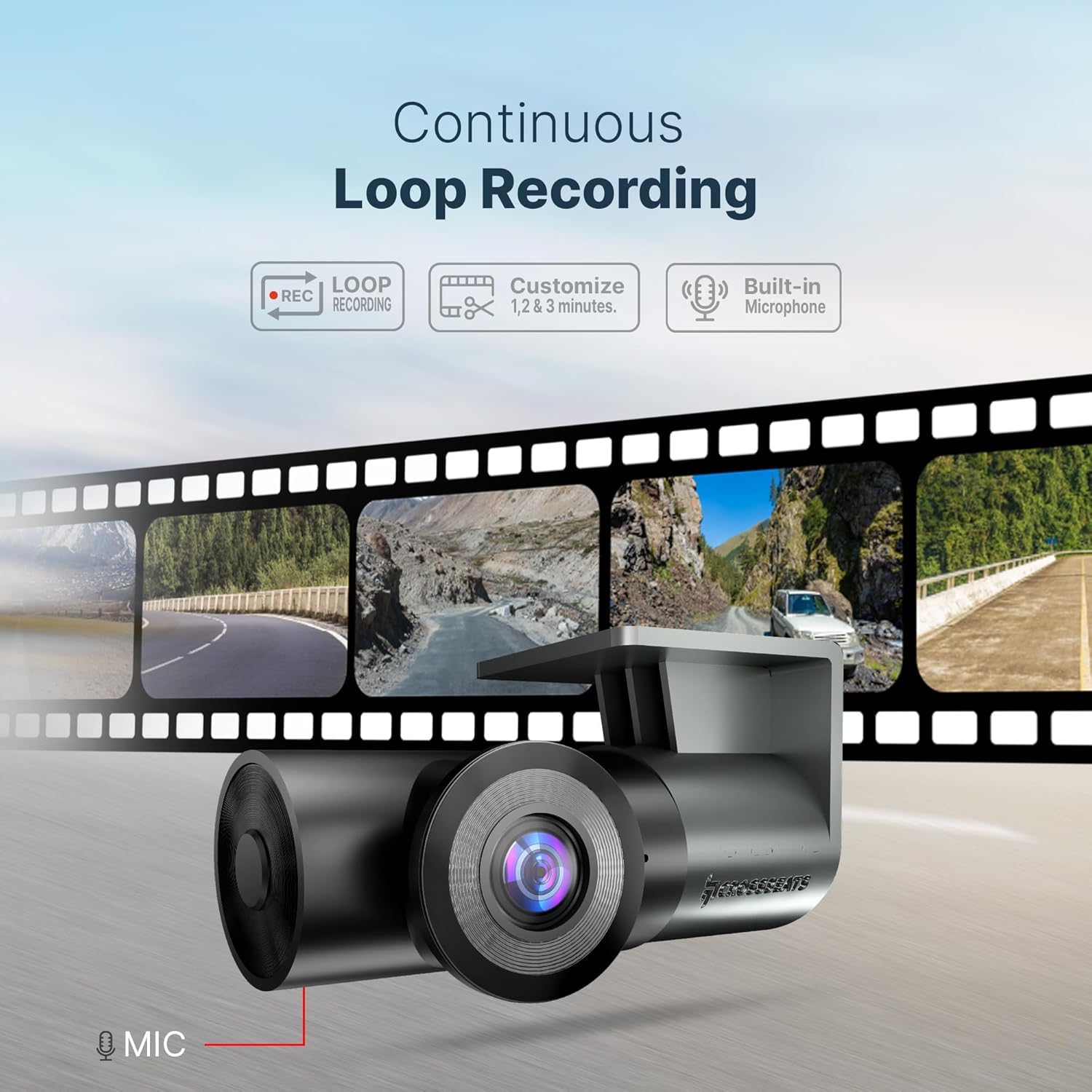 Crossbeats RoadEye Neo 2025 Launch Dash Camera for Car | WiFi & APP | 2MP FHD 1080p 170° Wide Angle Dashcam for Car | 360° Front Camera | Night Vision cam | G-Sensor | Loop & Audio Recording