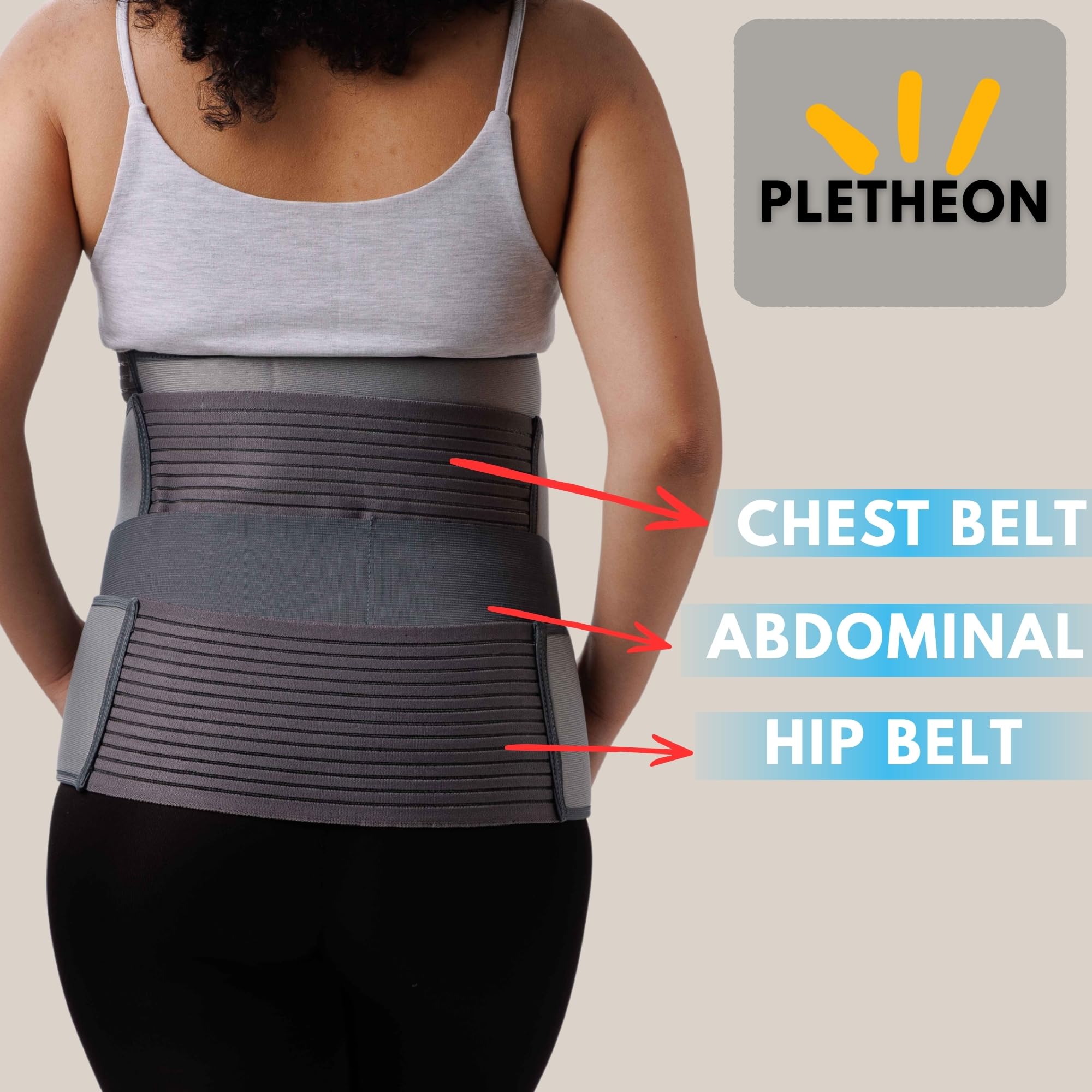 PLETHEON 3 In 1 Postpartum Belly Band Post Pregnancy Abdominal Belt For Women After Birth Belly/Waist/Pelvis Wrap Postnatal Shapewear, (Fit from 30 Inch to 46 Inches of waist) (Gray)