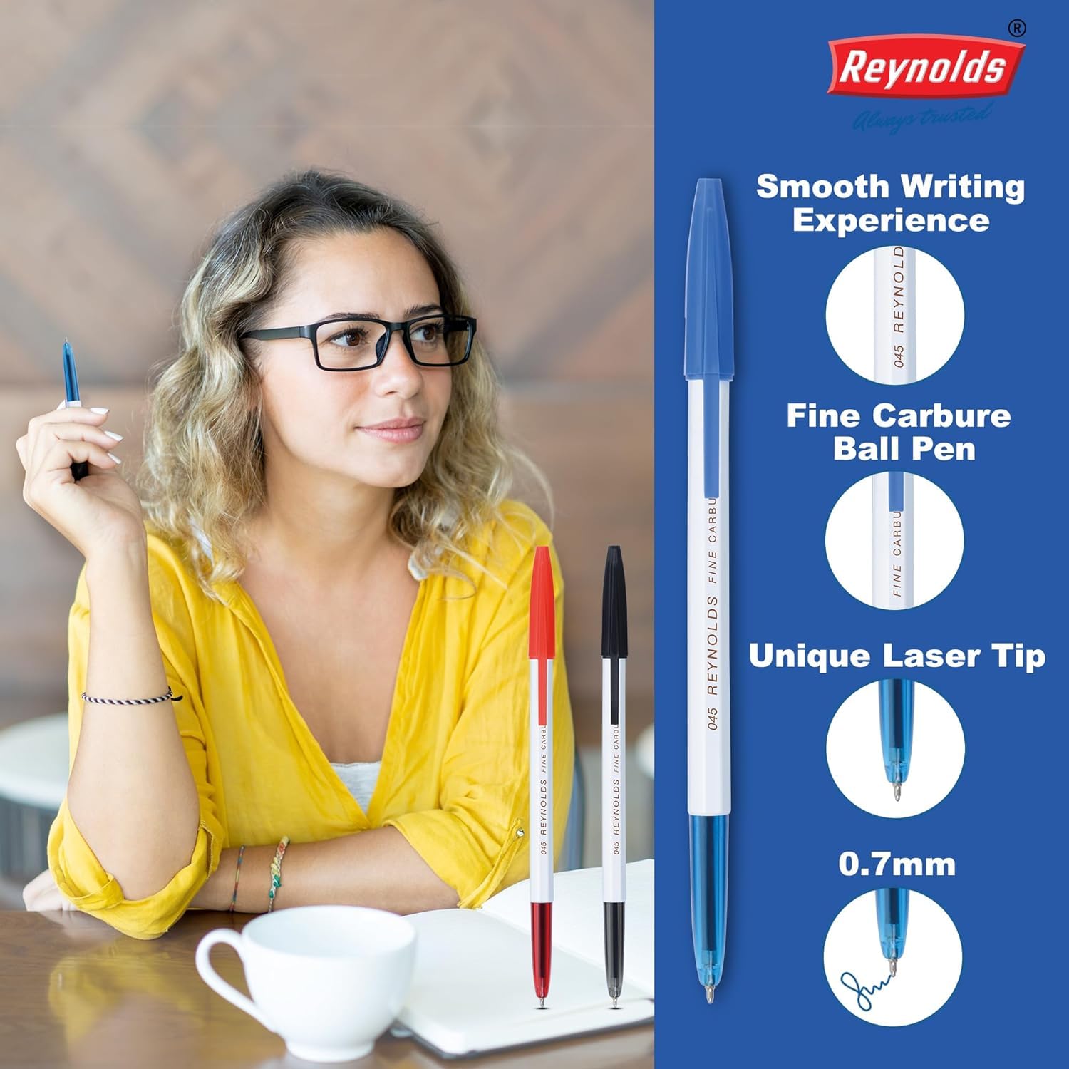 Reynolds 045 Ball Pen SET - 25 PENS (20 Blue 5 Black) | PENS WITH COMFORTABLE GRIP |BALL PENS FOR WRITING | PEN FOR STUDENTS & OFFICE STATIONERY | 0.7 mm TIP SIZE - Office Product from Reynolds - Shop in Sri Lanka at Arcade.lk