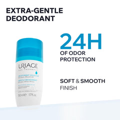 Uriage Gentle Roll-On Deodorant 50ml - Anti-Odor, 24h Efficacy - Sensitive Skin - Aluminium-Free, Enriched in Antibacterial Actives - Reduces Perspiration, Controls Odor Without Drying the Skin