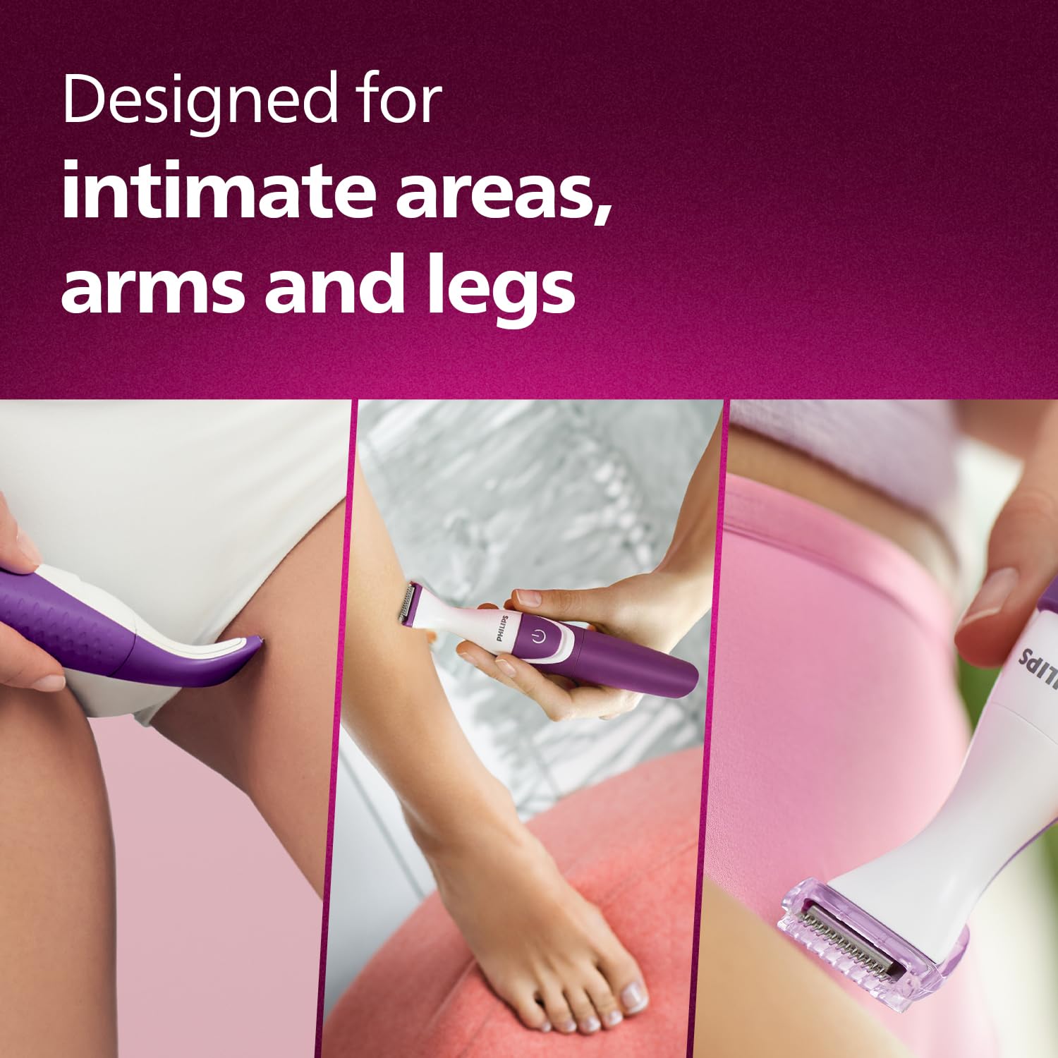 Philips Body Trimmer for Women BRT383/15, Skin Safe with Rounded Tips, 2in1 Trim or Shave, Hair Removal for Intimate Areas, Arms, Legs & Body, No Skin Irritation, Travel Friendly