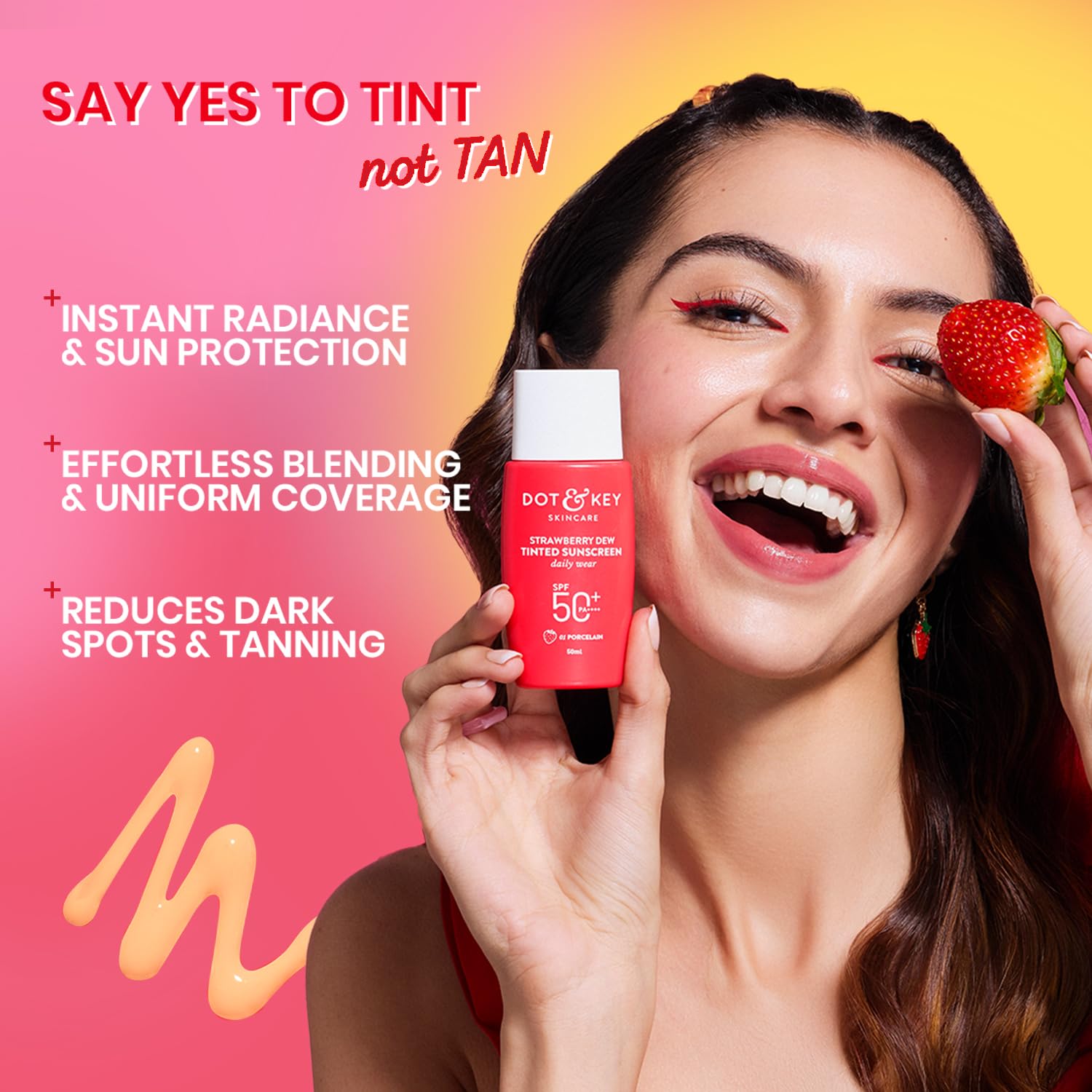Dot & Key Strawberry Dew Tinted Sunscreen SPF 50+ Pa++++ - 01 Porcelain | Protection Against UA/UB | Broad Spectrum, Water & Sweat resistant | For All Skin Types | 50ml