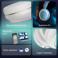 boAt Rockerz 480, RGB LEDs,6 Light Modes, 40mm Drivers,Beast Mode, 60H Battery, ENx Tech, Stream Ad Free Music via App Support, Bluetooth Headphones, Wireless Over Ear Headphone with Mic (White Sabre)