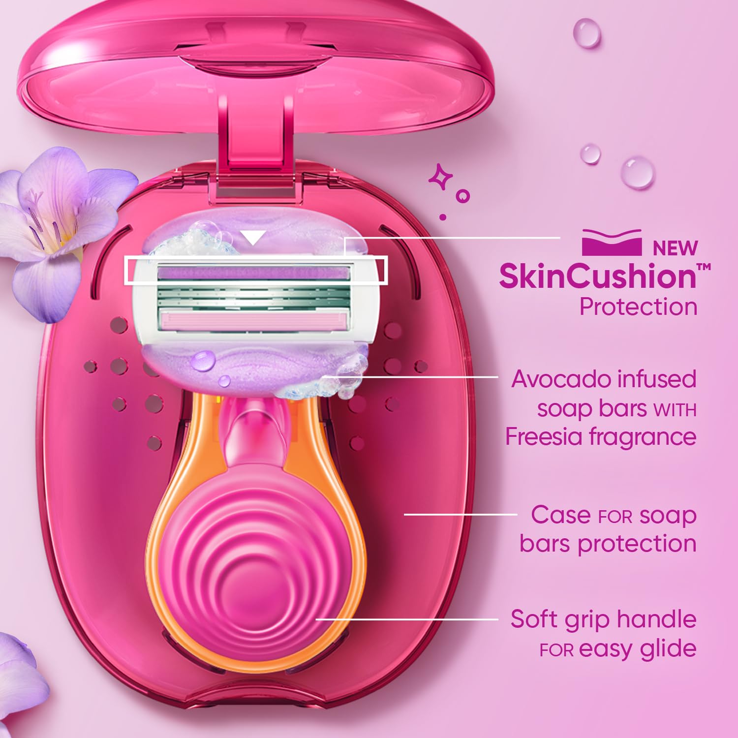 Gillette Venus Snap Hair Remover | Women Body Razor | Pack of 1 | Compact case| Soap Gel Bar With Avocado
