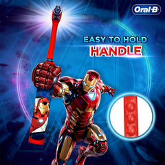 Oral-B Kids Iron Man Battery Electric Toothbrush, 90 Day Battery, IPX7 Water Resistant, Soft Bristles, Removes 100% More Plaque, 3+ Years