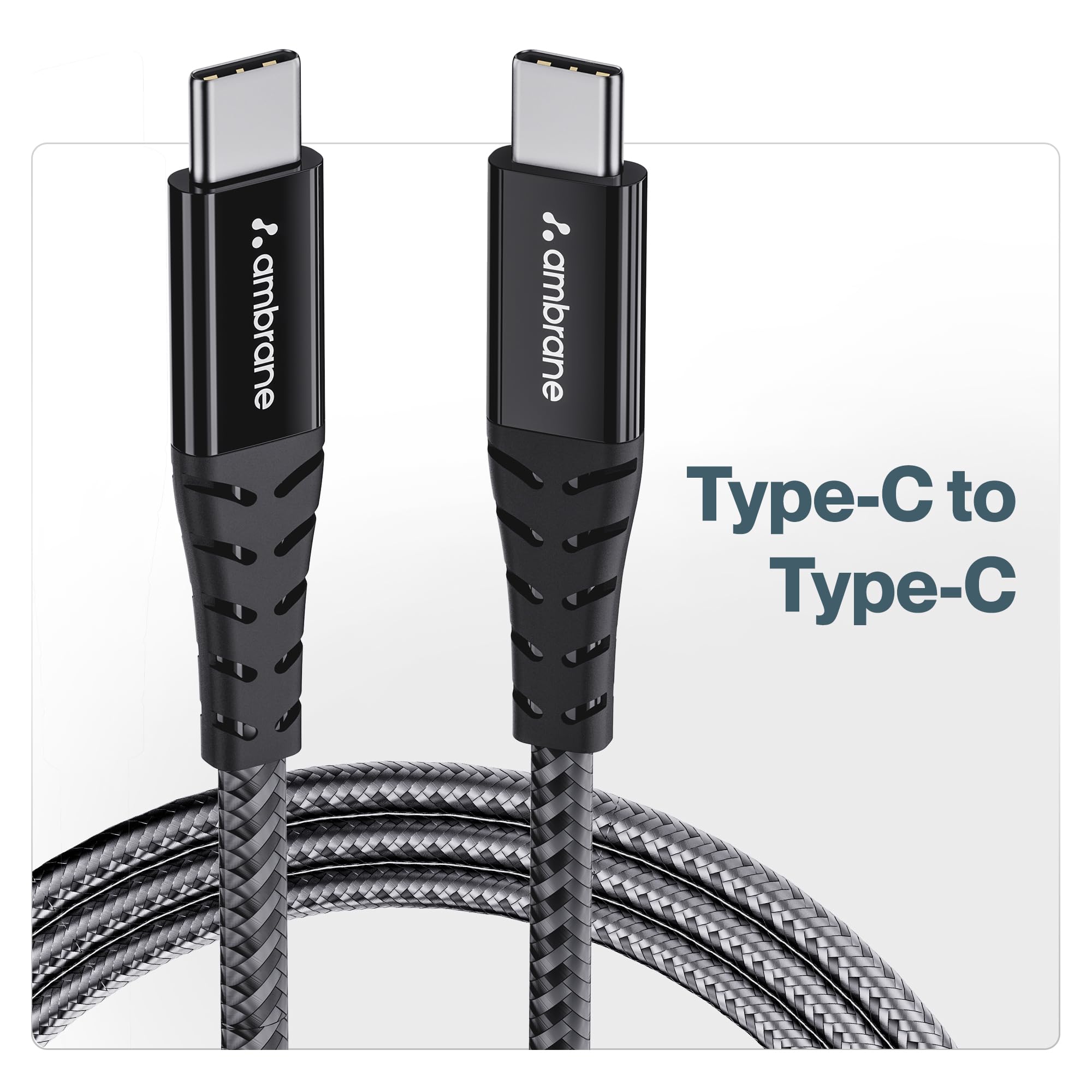 Ambrane Unbreakable 60W Fast Charging 1.5M Braided Type C to Type C Cable, PD Technology, 480Mbps (RCTT15, Black) - Wireless Accessory from Ambrane - Shop in Sri Lanka at Arcade.lk