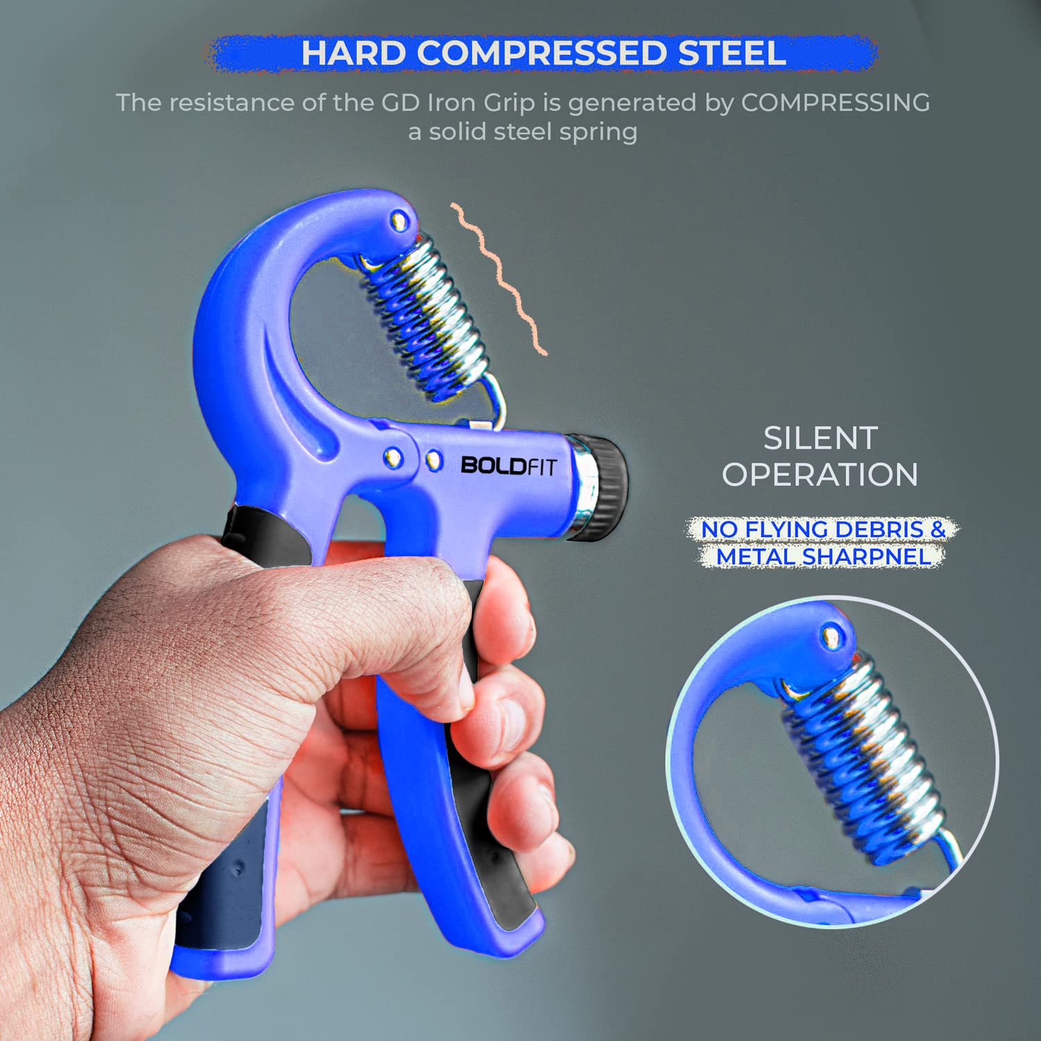 Boldfit Adjustable Hand Grip Strengthener, Hand Gripper for Men & Women for Gym Workout Hand Exercise Equipment for Home Forearm Exercise, Polyvinyl Chloride Finger Exercise Power Gripper (60 Kg) Blue