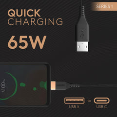 Duracell Usb-A To Type C, 65W Braided Sync & Fast Charging USB Cable, 3.9 Feet(1.2M), Qc 2.0/3.0 Ultra Fast Charging, Seamless Data Transmission, Series 1,Black