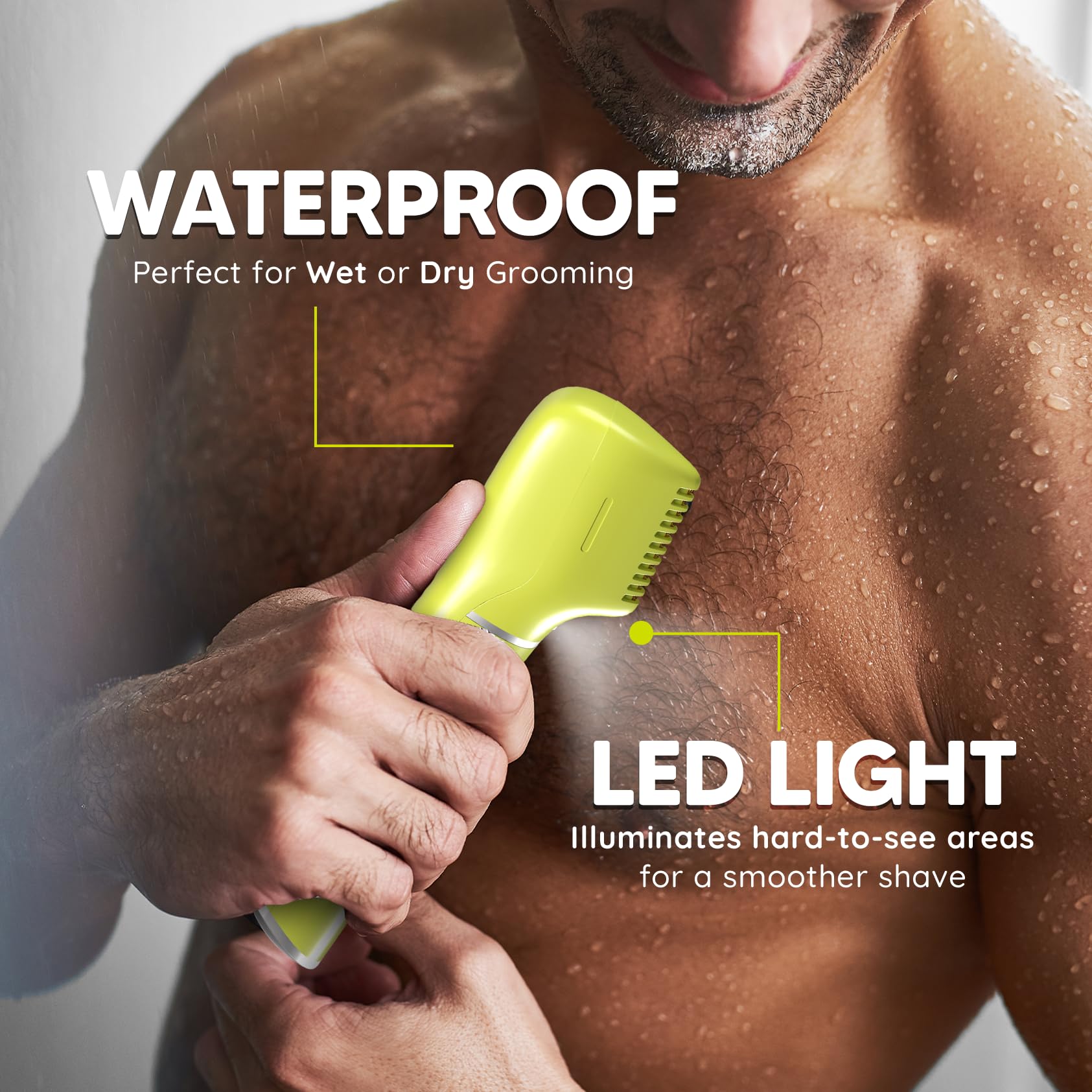 LetsShave Trimmer for Men Private Parts, Skin Safe 'R' Blades, Rechargeable Battery, 90Min Runtime & Water Proof, Pubic Hair Remover for Man, Body Groomer