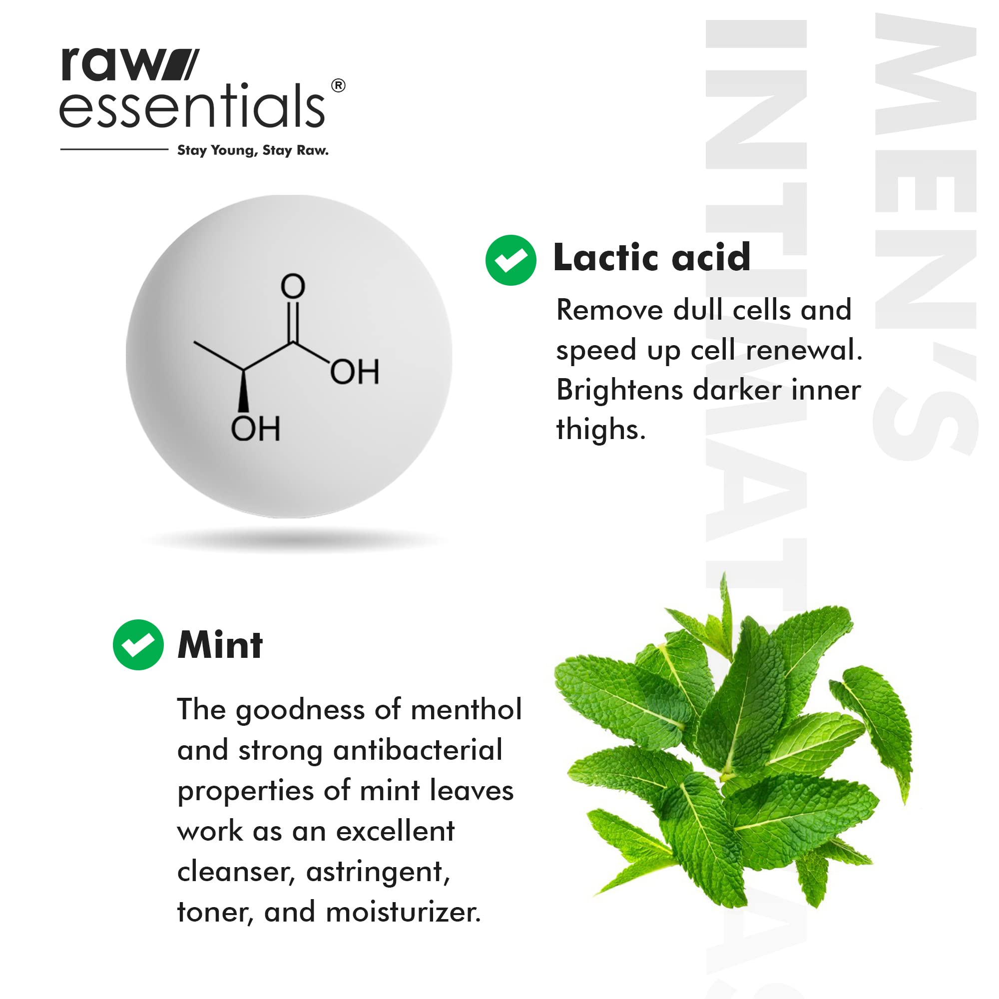 Raw Essentials Intimate Wash for Men 150 ml, Relieves Itchiness & Odour, Prevents Fungal Growth, Brightens Groin Area, pH Balanced, Sulphate Free, Paraben Free