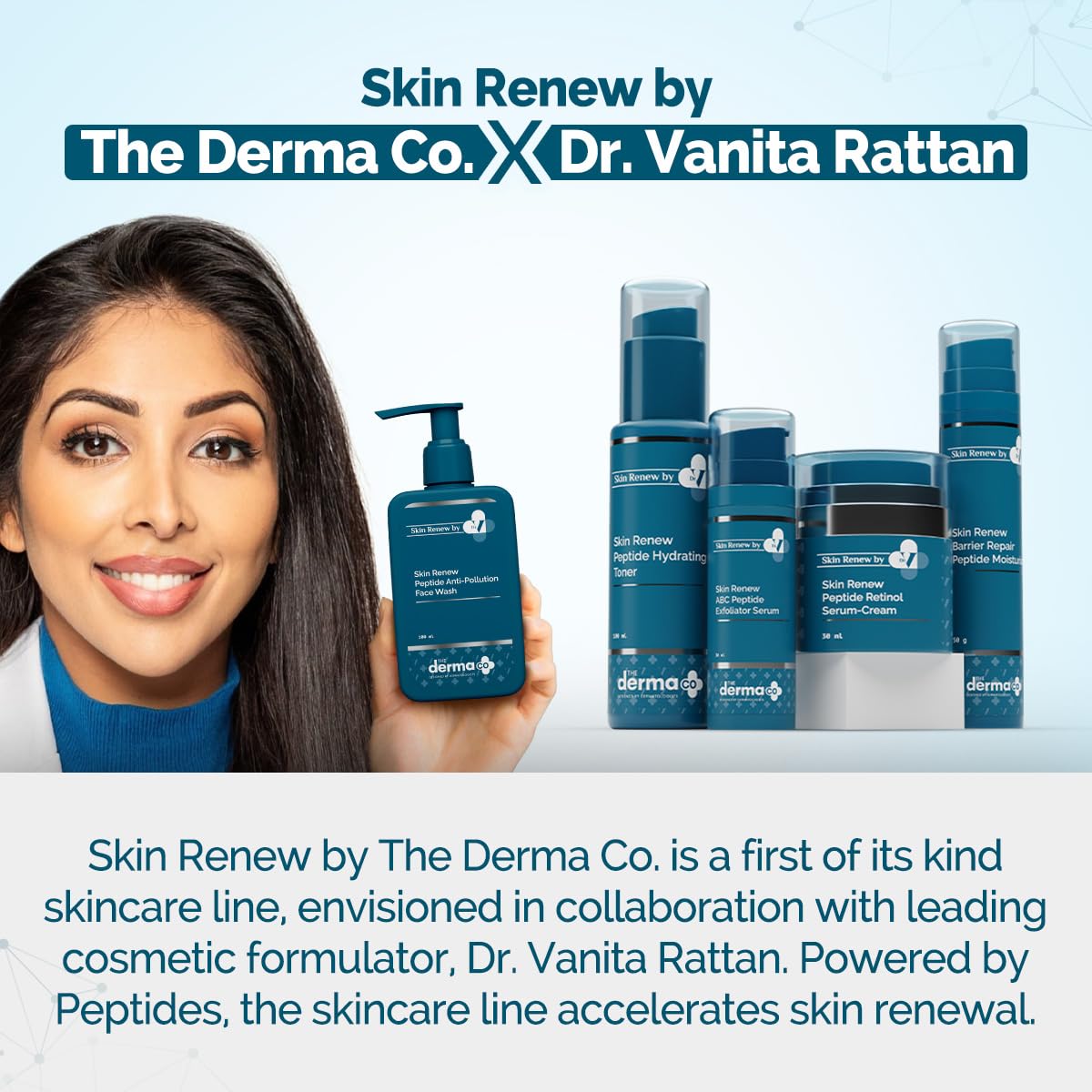 The Derma Co. X Dr.V Skin Renew Peptide Anti-Pollution Face Wash With Peptides & Niacinamide-100Ml| 0.5% Salicylic Acid | Exfoliation|Gentle & Deep Cleansing
