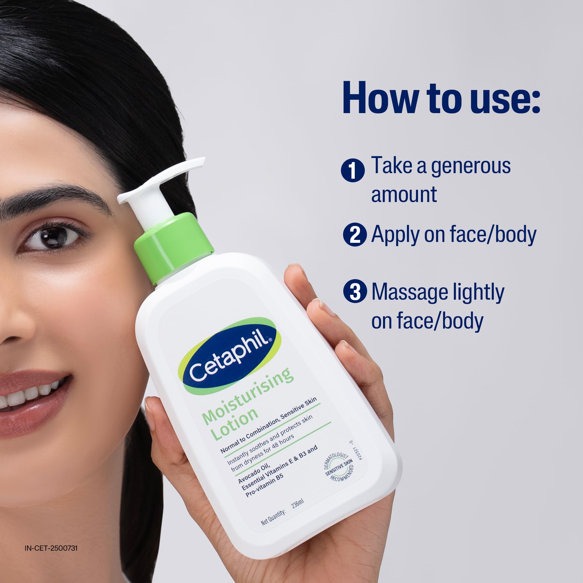 Cetaphil Moisturising Lotion 118 ml for Dry to Normal & Sensitive Skin | 48H Hydration with Niacinamide, Panthenol & Glycerin | Fragrance-Free, Non-Greasy, Dermatologist Recommended, For Face and Body