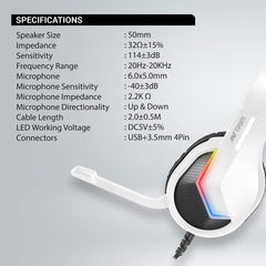 Ant Esports H1100 Pro RGB Wired Over Ear Gaming Headphones for PC / PS4 / PS5 / Xbox One / Switch1 with mic Frost White