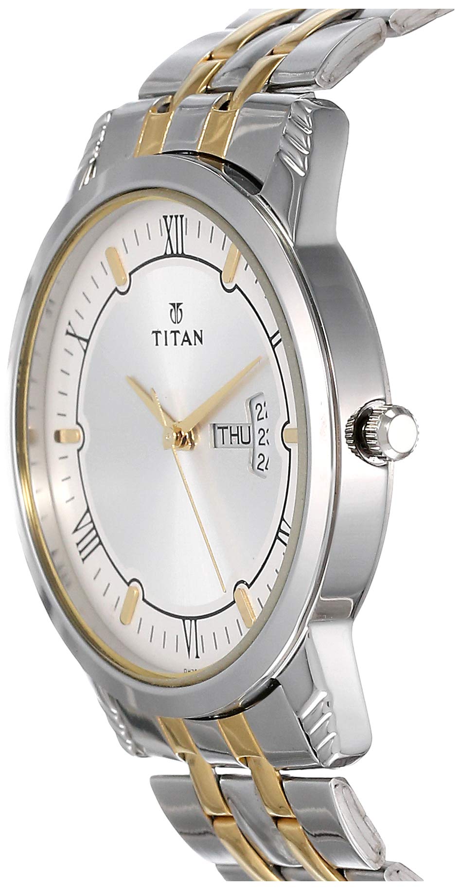 Titan Metal Silver Analog with Day and Date Stainless Steel Strap Watch for Men-NS1774BM01/NT1774BM01
