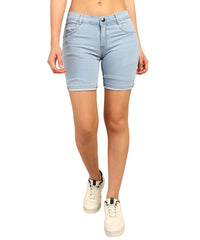 Women's Denim Stretchable Slim Fit Shorts (Short_PLN_ICE_34_SkyBlue_34)