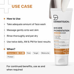 DERMATOUCH Bye Bye Pigmentation Face Wash | Anti Pigmentation for Women/Men with Niacinamide, Kojic Acid, & Glutathione | 70g