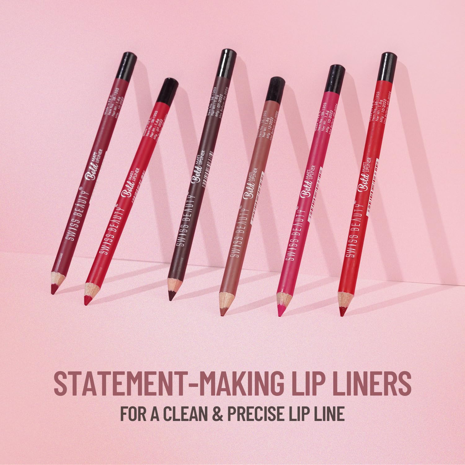 Swiss Beauty Bold Matt Lip Liner | Set of 12 | Long-lasting |Matte Finish | Non-drying, 19.2gm