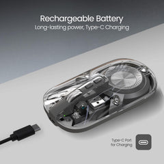Portronics Toad 8 Transparent Wireless Bluetooth Mouse with Dual Wireless (BT + 2.4 GHz), Rechargeable Battery, Noise-Free Clicking, Show/Hide Desktop, Multi-Device Pair, Adjust Sensitivity (Grey)