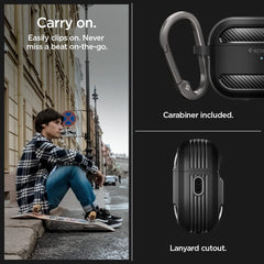 Spigen for AirPods Pro 2(2022/2023) Case, Carabiner Included, Durable, Shock-Proof Cover, (Rugged Armor) - Matte Black