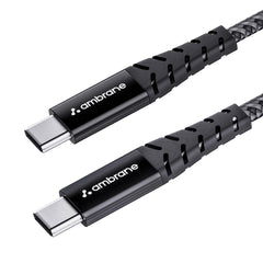 Ambrane Unbreakable 60W Fast Charging 1.5M Braided Type C to Type C Cable, PD Technology, 480Mbps (RCTT15, Black) - Wireless Accessory from Ambrane - Shop in Sri Lanka at Arcade.lk