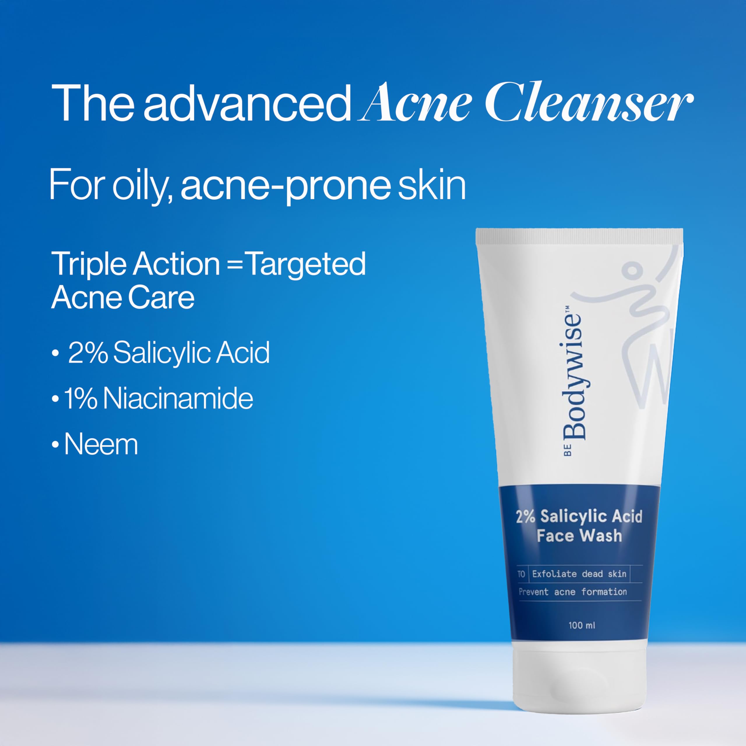 Be Bodywise 2% Salicylic Acid Face Wash for Acne Prone skin | For Oily & Sensitive skin | Deep Cleanses your Skin & Prevents Acne | Developed by Dermatologists | 100ml