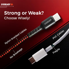 Eveready Nylon Braided Charging Cable, Type-C to Type-C 3A, 1.5m Universally Compatible Premium Braided Cable with Data Transfer, USB 2.0 Compatibility, Tangle-Free Flexible Design with Bend Protector