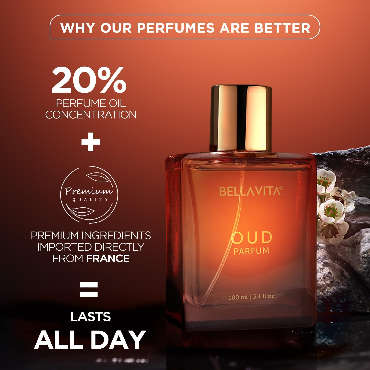 Bella Vita Luxury OUD | Long Lasting Perfume for Man and Woman |EDP 100ml | Carnation, Vanilla and Cedarwood| Sweet, Oud, Woody Premium Unisex Fragrance for Men and Women