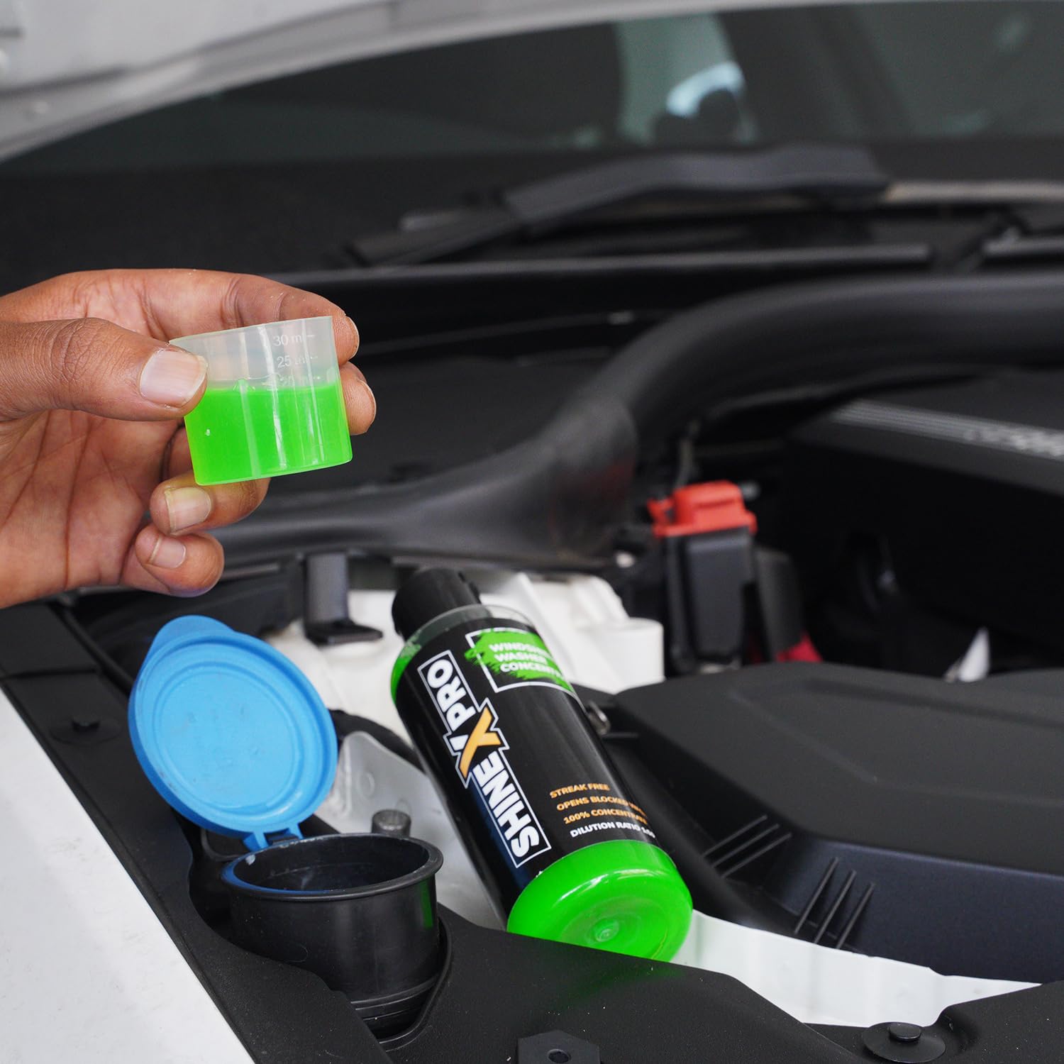 ShineXPro Windshield Washer Fluid For Car - 200mL - Car Windshield Cleaner Liquid In Concentrate Form (20mL Enough For 1L Tank) - Get A Streak Free Finish With Our Car Wiper Liquid