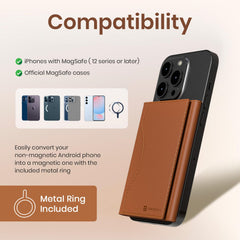 Portronics Wallet X Tri-Fold Magnetic Wallet with 6-Card Holder, RFID Blocking, PU Premium Leather,Ultra Slim Design, Compatible with iPhone 16/15/14/13/12 & Metal Ring for Non Magnetic Phone(Brown)