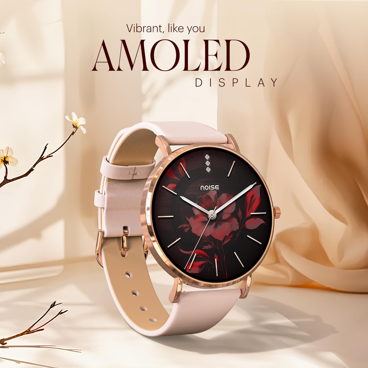 Noise Diva 2 Smart Watch for Women - Sleekest Dial, 36mm AMOLED Display, Snug Fit, Improved Female Cycle Tracker, BT Calling, Sleep Tracking, AI Voice Assistant, Password Protection(Rose Link)