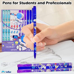 FunBlast Erasable Gel Pens, Pack of 12 Pcs Erasable Pens 0.5 mm, Space Theme Smooth Writing Gel Pen, Pen with Magic Eraser, Birthday Return Gifts for Kids - Blue Ink