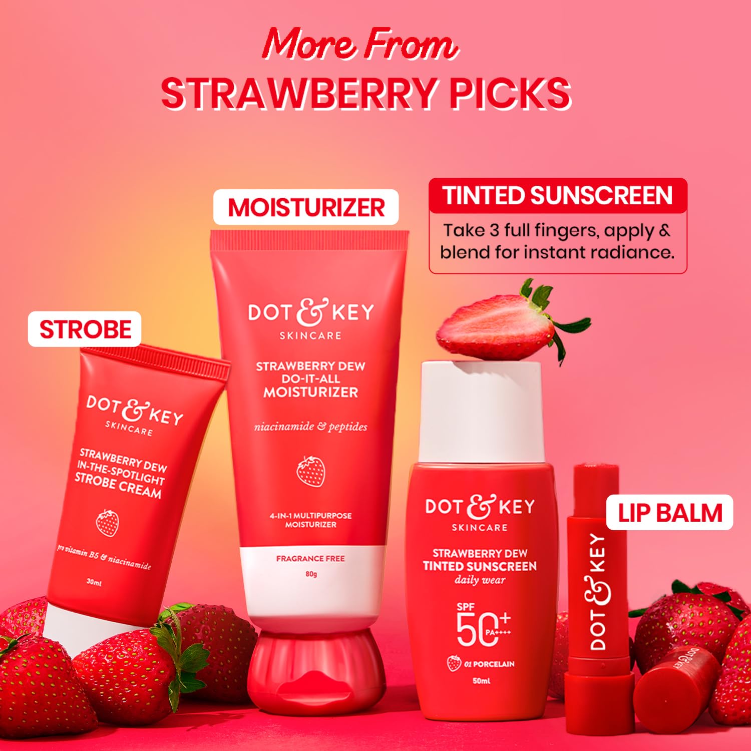 Dot & Key Strawberry Dew Tinted Sunscreen SPF 50+ Pa++++ - 01 Porcelain | Protection Against UA/UB | Broad Spectrum, Water & Sweat resistant | For All Skin Types | 50ml