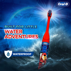 Oral-B Kids Iron Man Battery Electric Toothbrush, 90 Day Battery, IPX7 Water Resistant, Soft Bristles, Removes 100% More Plaque, 3+ Years