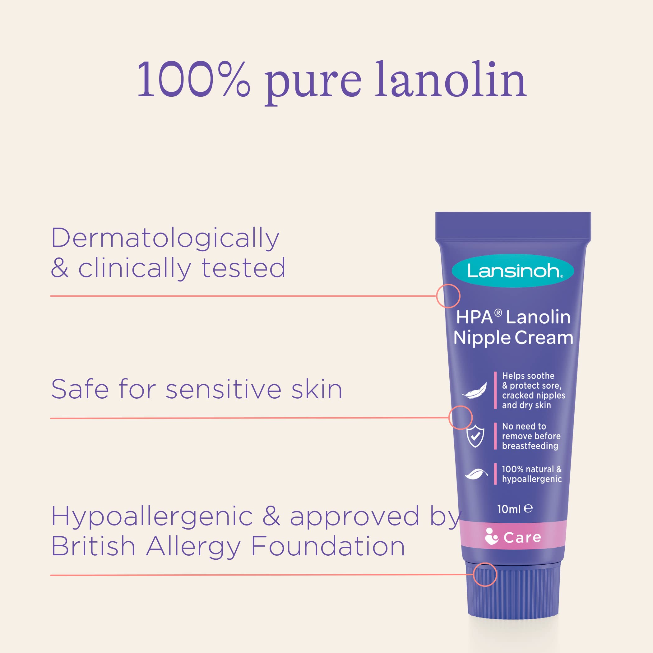 Lansinoh Hpa Lanolin Nipple Cream For Cracked, Dry and Sore Nipples, Breast Feeding Moms, 100% Natural, Soothing, Tasteless & Odourless, Clinically Tested, Safe For Baby, Maternity Essentials, 10ml