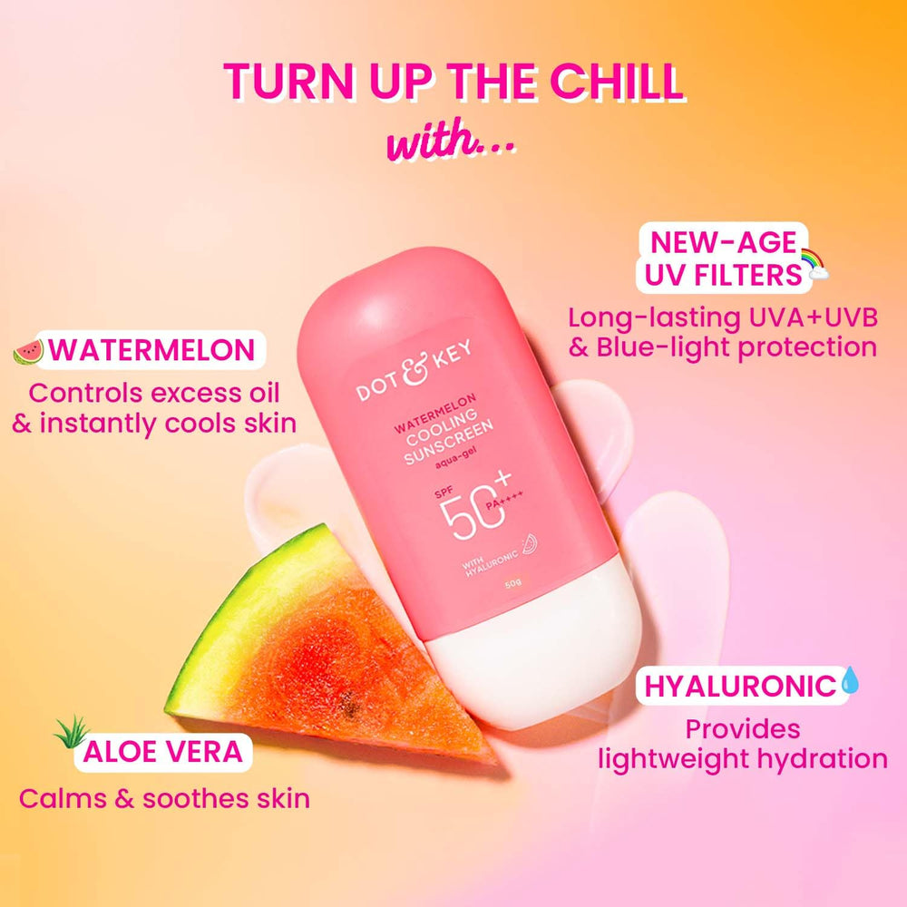 Dot & Key Watermelon Cooling Sunscreen, In-Vivo Tested SPF 50+ PA++++, With New-Age UV Filters, Instantly Cools skin, Controls Excess Oil, Broad Spectrum Protection, No White Cast, No White Cast | 50g | Glammy.lk