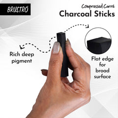 Brustro Artist Compressed Carre Charcoal Sticks - Set of 6 (5 Black & 1 White Stick) | Ideal for Portrait Charcoal Art, Sketching, Shading, Blending, Drawing, Craft, Professional use.