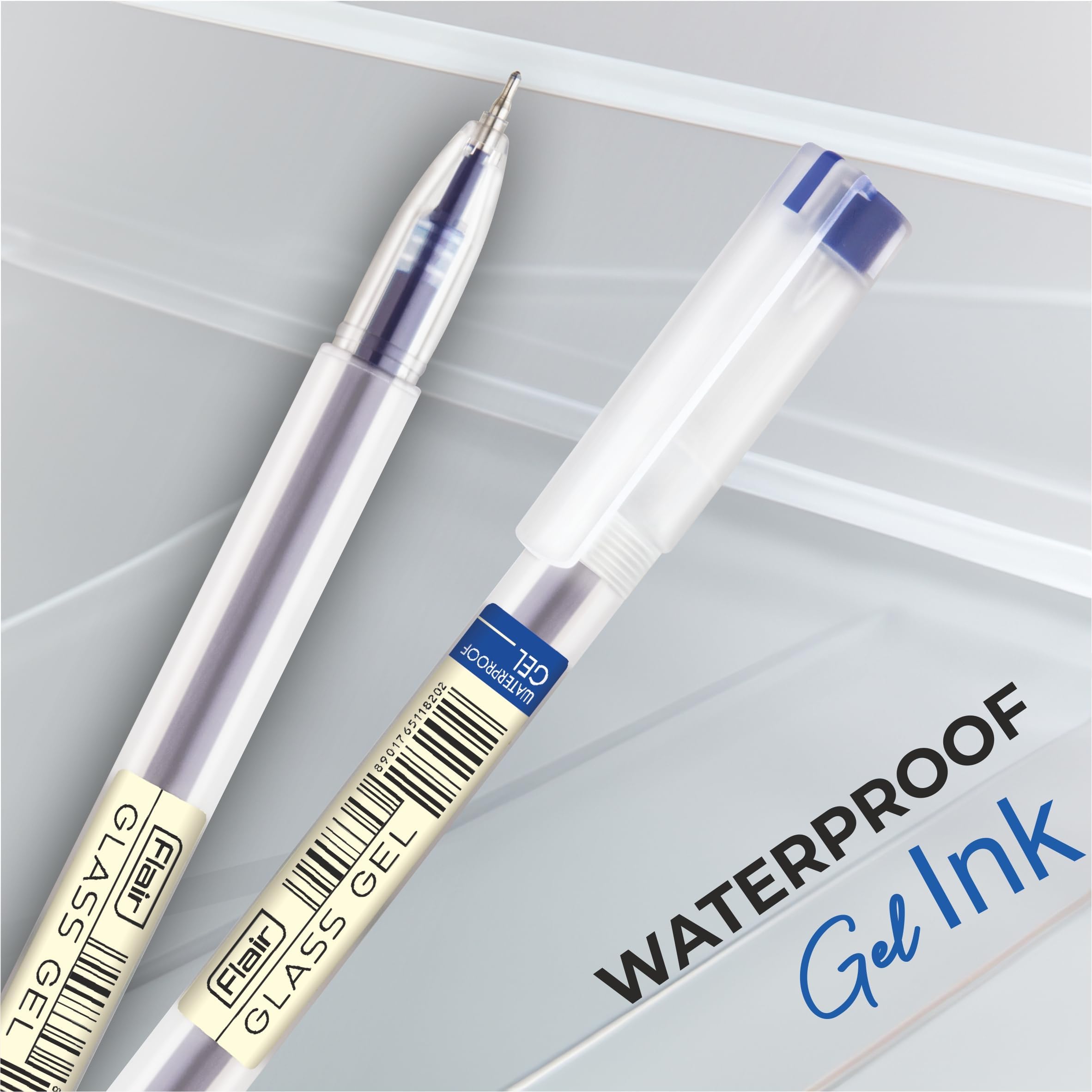 FLAIR Glass Gel Pen Wallet Pack | Tip Size 0.6 mm | Water Proof Ink For Smooth Flow System | Low-Viscosity Ink For Smudge Free Writing | Blue ink, Pack of 10
