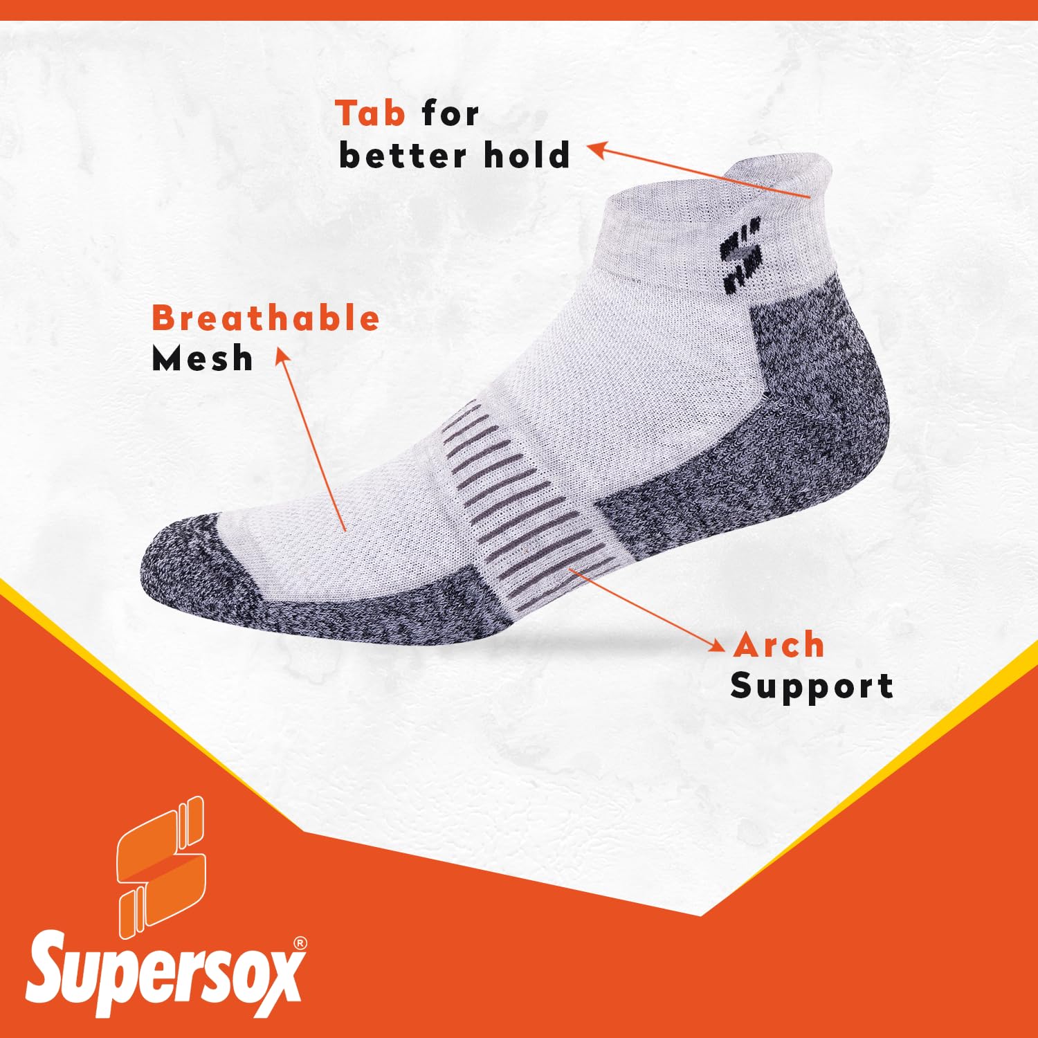 Supersox Anklet Ankle Length Socks for Men & Women (Unisex) Made With Durable, Breathable Cotton, Ideal for Casual Wear, Running, Sports - Pack of 3, Free Size (Orange, Grey, Royal Blue) - Apparel from Supersox - Shop in Sri Lanka at Arcade.lk