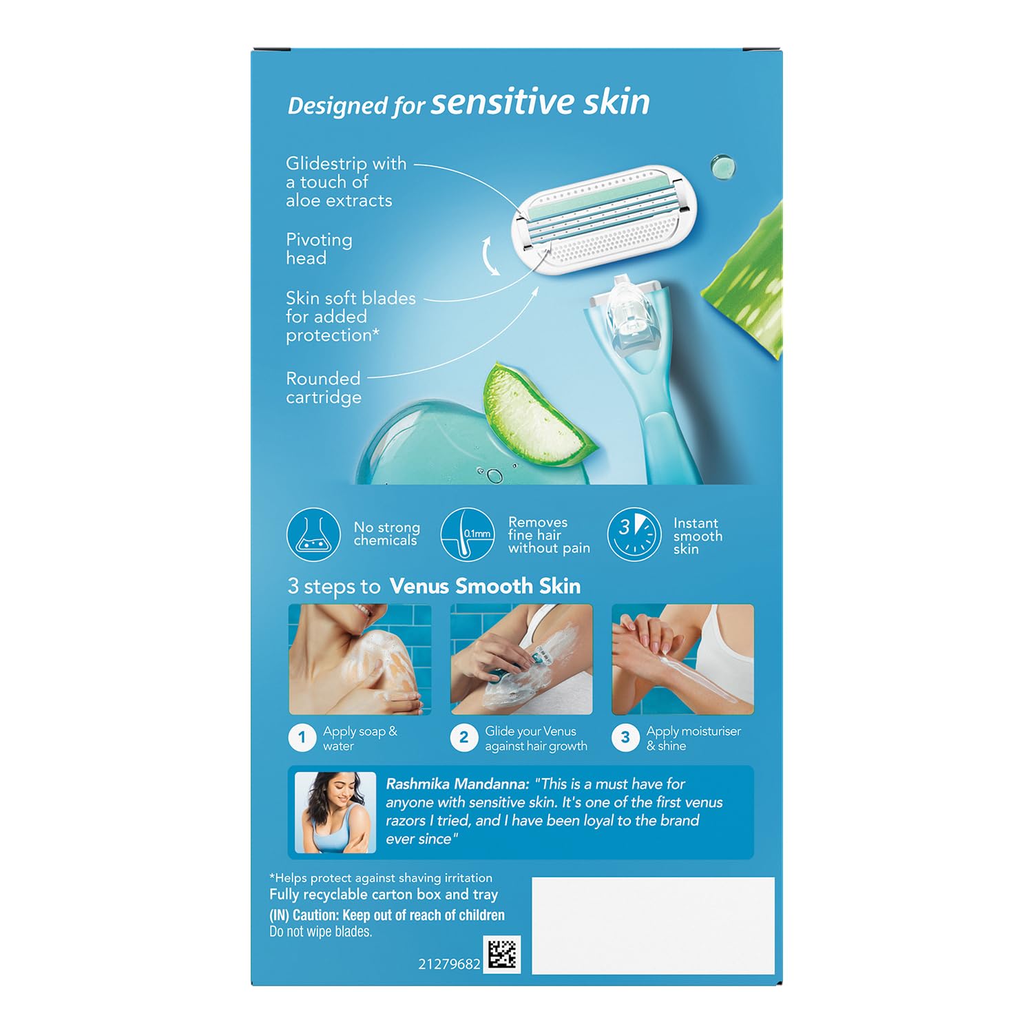 Gillette Venus Women Smooth Combo Pack | Razor Plus 3 Refills | Aloe Vera Smooth