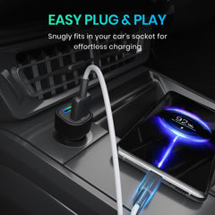 Portronics 80W Dual Output Fast Car Charger with Type-C PD & USB, LED Indicator, Charging Adapter Compatible with Cars for iPhone & Android Smartphone, Earbud, Power Bank (Black)