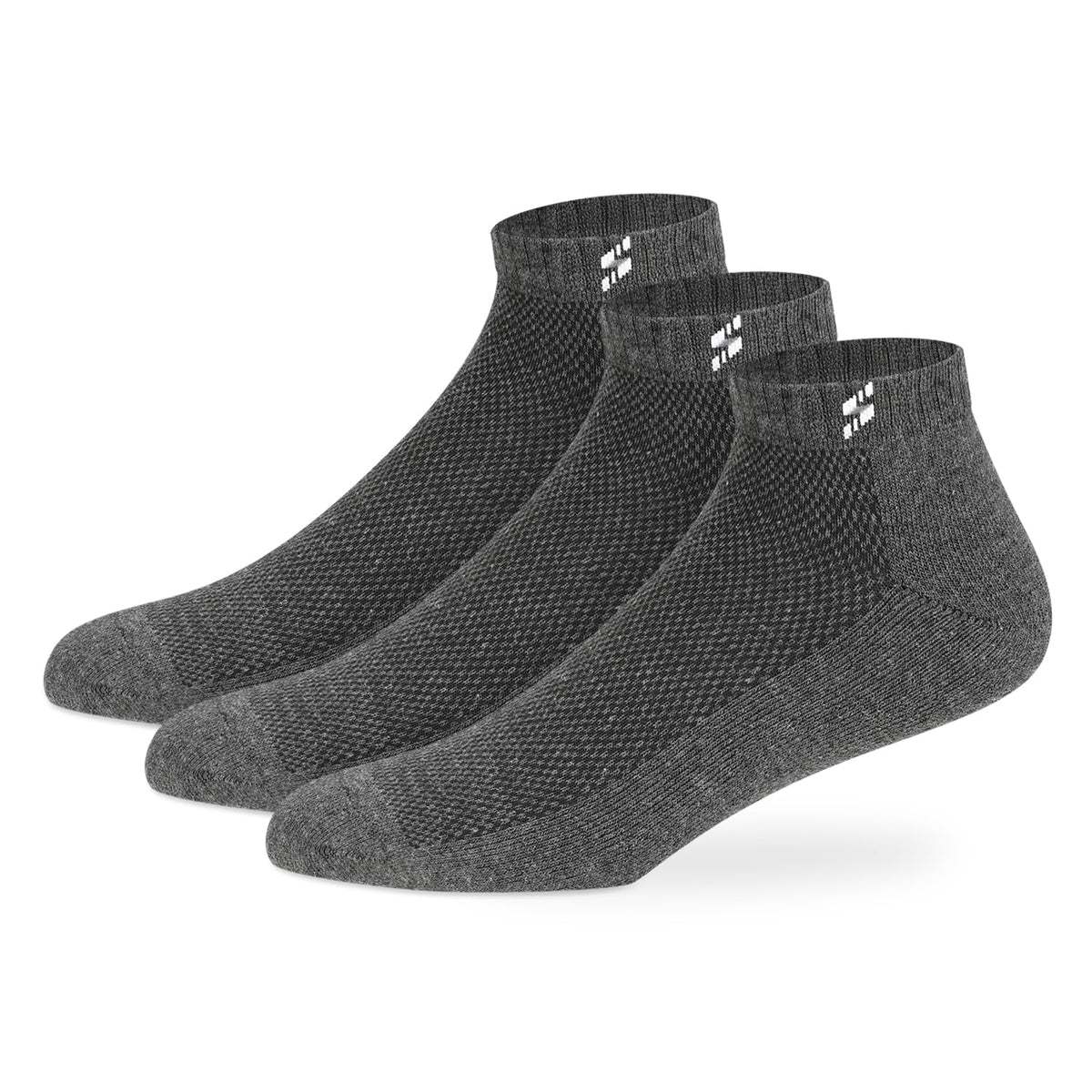 Supersox Ankle Length Sports Socks for Man | Half Terry Cushioned Cotton | Anti-Odour & Antibacterial | Breathable & Moisture Absorbent | Running, Gym & Sneaker | Grey Colour | Pack of 3 | Glammy.lk