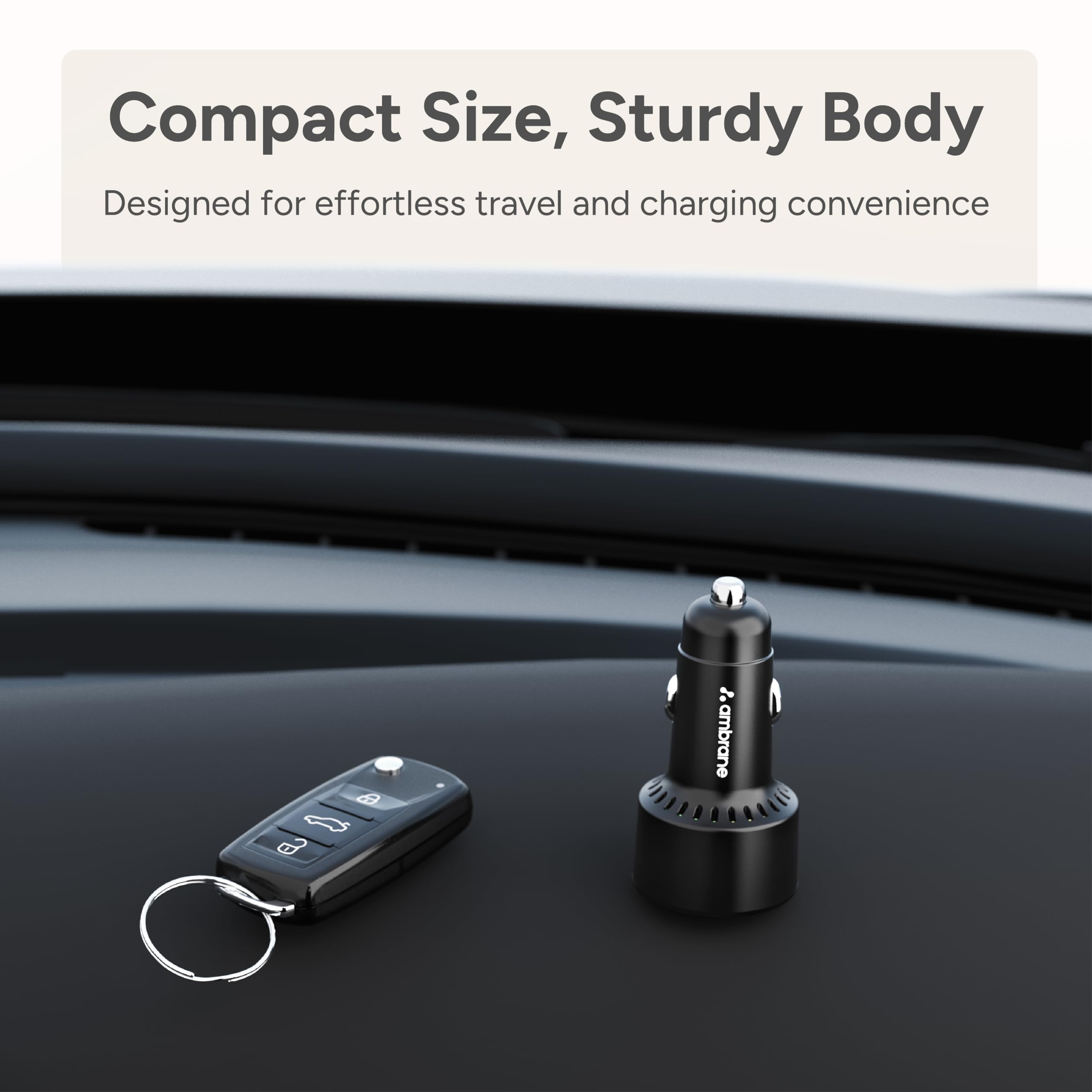 Ambrane 85W Car Charger, Mobile & Laptop Charging (Macbook & Type C Laptops), RGB Light, Dual Port Fast Charging, 65W Type C PD, 20W USB, Works with iPhone, Android, iPad & other Devices (Black, C85R)