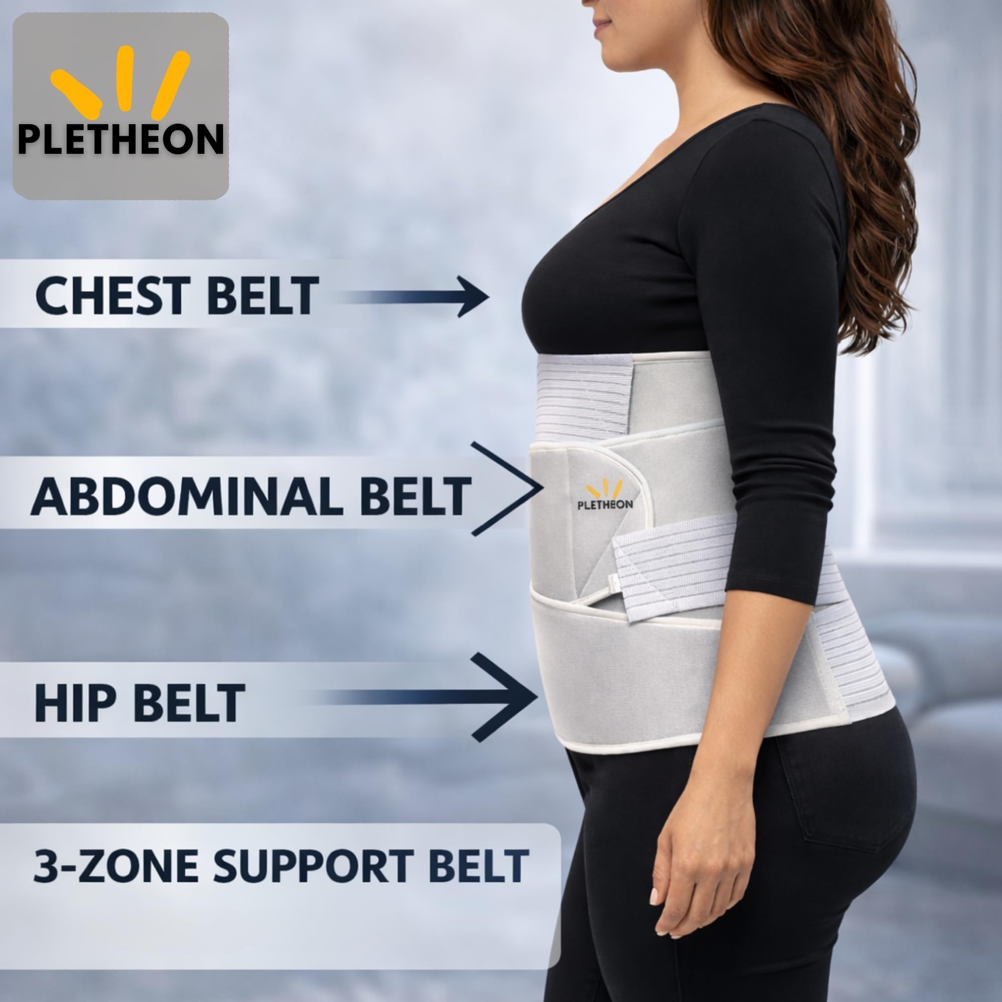 PLETHEON 3 In 1 Postpartum Belly Band Post Pregnancy Abdominal Belt For Women After Birth Belly/Waist/Pelvis Wrap Postnatal Shapewear, (Fit from 30 Inch to 46 Inches of waist) (White)