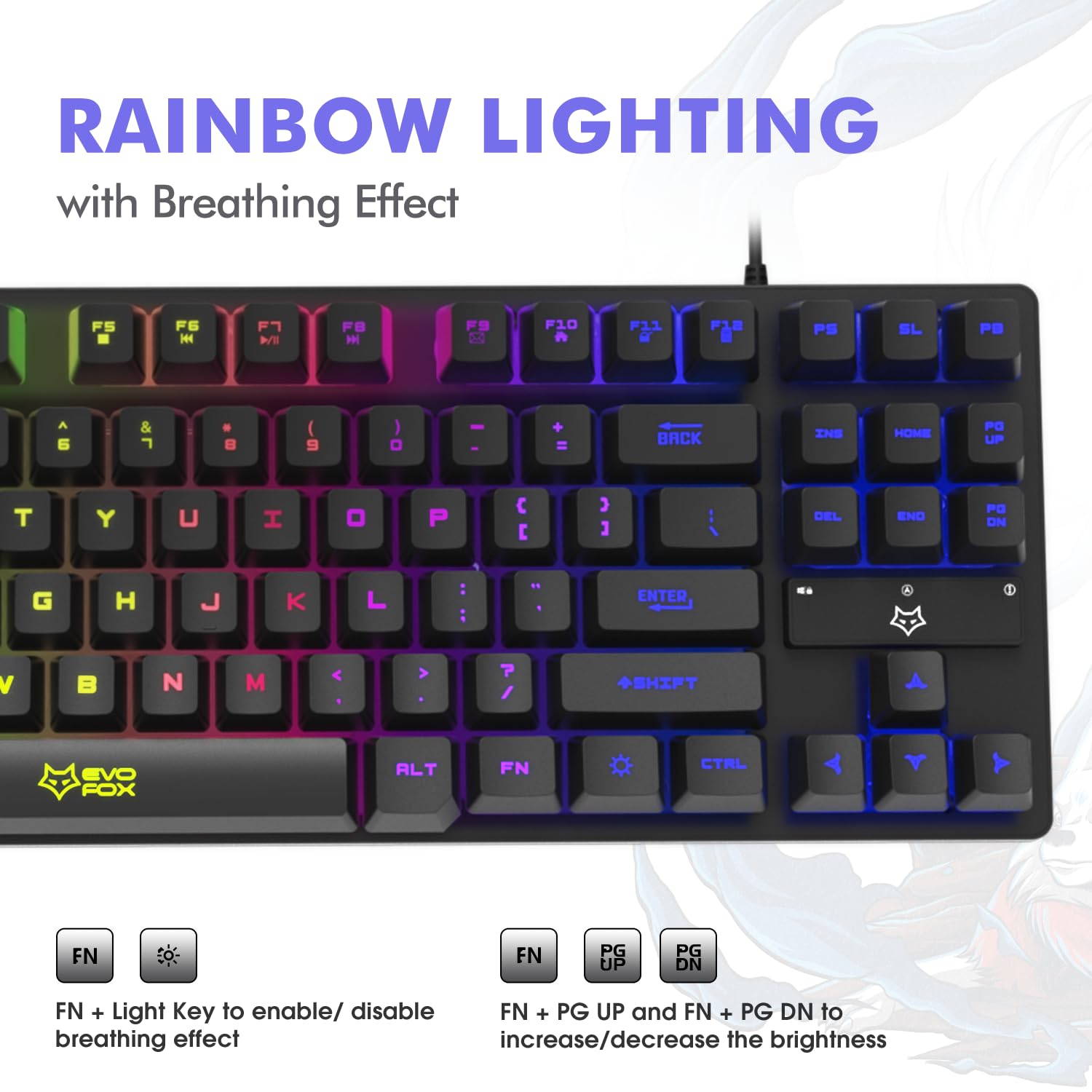 EvoFox Fireblade Wired TKL Gaming Keyboard with Breathing Effect |Backlit Keyboard Membrane, Mixed Color Lighting, Floating Keycaps, 19 Anti-Ghosting Keys, Windows Lock Key, Braided cable (Black) - Video Games from EvoFox - Shop in Sri Lanka at Arcade.lk