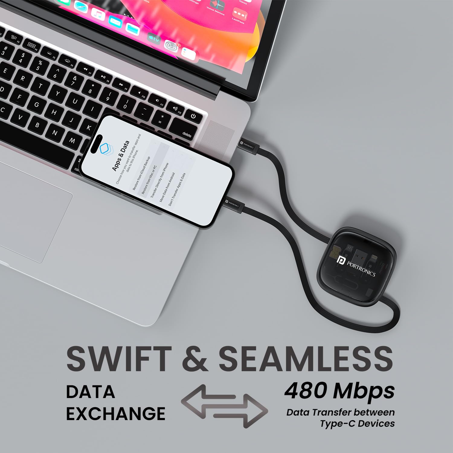 Portronics Snapcase 2 60W Multifunctional Fast Charging Data Cable Kit With Retractable Cable, Conversion Set USB A & Type C to Male Micro/Lightning,Sim Storage,Sim Eject Pin