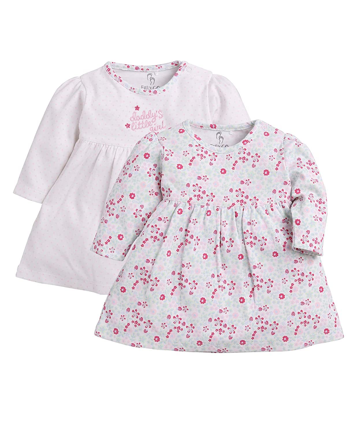 BabyGo Full Sleeve Regular Round Neck A Line Frocks for Baby Girls (Pack of 2) Peach - Apparel from BABY GO - Shop in Sri Lanka at Arcade.lk