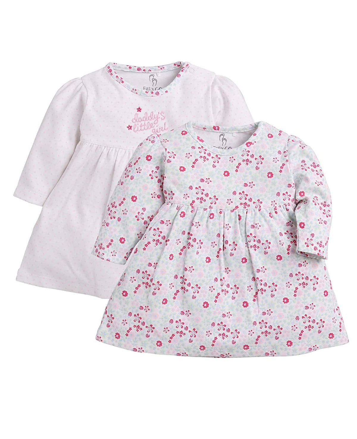 BABY GO Full Sleeve Regular Round Neck A Line Frocks for Baby Girls (Pack of 2)
